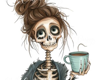Printed Decal Vinyl Skeleton coffee messy bun