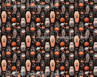 12 x 12 printed Pattern Vinyl Fall Summer Spooky Coffins Bats Haunted Goth Gothic