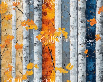 Pattern Vinyl printed vinyl Country Fall Birch Trees Oil painting leaves