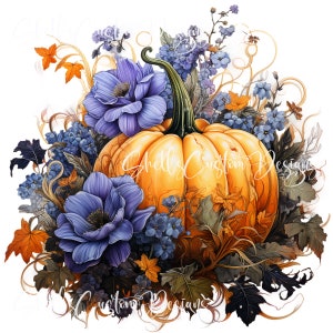 Printed Decal Spooky Pumpkin Purple Floral
