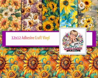 12x12 Sunflower Pattern Adhesive Craft Vinyl Sheet