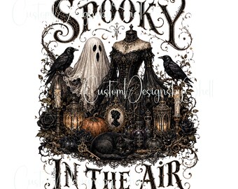 Printed Adhesive Vinyl Decal Spooky in the Air Halloween Dress Ghost Spider Webs