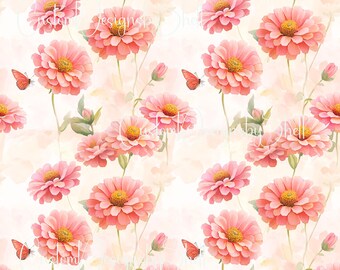 12x12 Pattern Printed Adhesive Vinyl Spring Summer Wild Floral Flowers Pink Zinnia Wedding