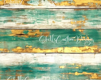 12 x 12 printed Pattern Vinyl Distressed Wood Green Cream White Gold Summer Planks