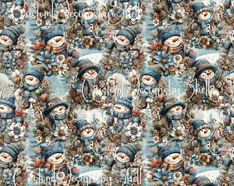 12x12 Printed Adhesive Vinyl Snowmen Snowman Candycane Berries Floral Flowers Holly Trees Buttons Hat Gloves Mittens