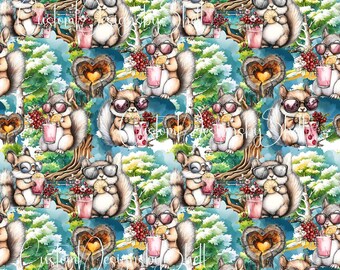 12x12 Printed Adhesive Vinyl Party Summer Squirrel Trees Woods Drinks Sunglasses