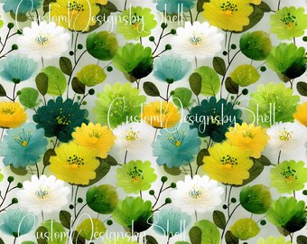 12x12 Pattern Printed Adhesive Vinyl Spring Summer Flowers Floral Green Yellow Blue