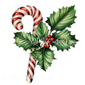 Printed decal Vinyl Candy Cane Holly Berries Winter Christmas
