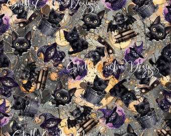 12 x 12 printed Pattern Cat Witch Books Halloween Cute