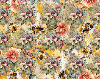 12 x 12 printed Pattern Vinyl yellow Bee's flowers