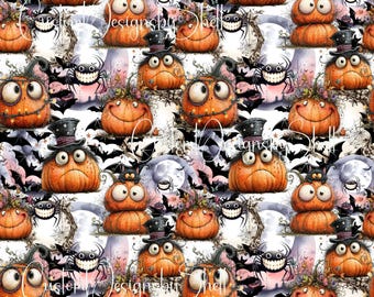 Printed Adhesive Vinyl Halloween Fall Floral Pumpkins Flowers Bats Spiders Moon