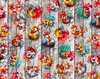 12x12 printed vinyl Crazy Chicken Hens Barnwood Chicken wire Roosters
