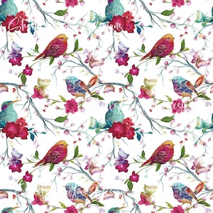 12x12 Printed Vinyl Stitched birds and florals