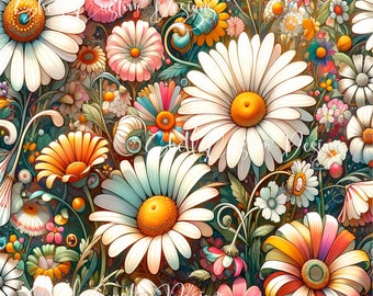 12x12 Printed Vinyl Daisies Big Blooms Rainbow