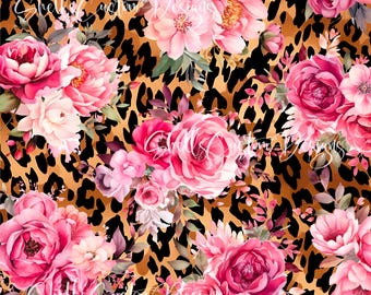 12x12 Printed Vinyl Roses Pink Blooms Cheetah Leopard