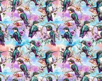 12x12 printed vinyl Humming bird florals watercolor Hummingbird Purple Lavender Teal
