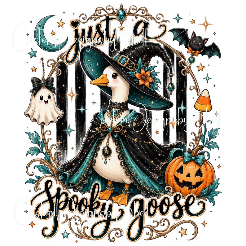 Printed Adhesive Vinyl Decal Just A Spooky Goose Halloween Season Pumpkins Ghost image 1