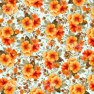 12 x 12 printed Pattern Vinyl Orange Floral flowers