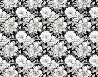 12x12 Printed Vinyl Monochrome Magnolia Blooms Flowers Black White Gray