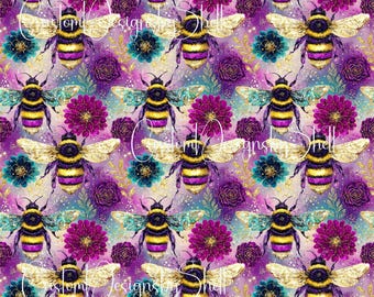 Pattern Vinyl printed vinyl Purple Blue Green Teal Bee Bees Honeycomb Summer Flowers