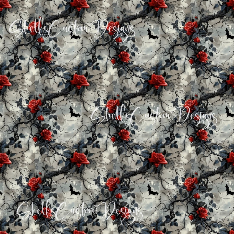 12 X 12 Printed Pattern Vinyl Bats Roses Halloween Spooky Gothic Red ...