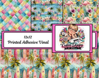 12x12 Printed Adhesive Vinyl Beach Summer Surfing Ocean Flamingo