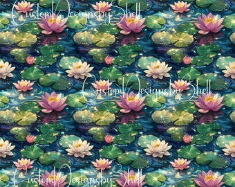 12x12 Printed Vinyl Water Lilly pads Summer Lake Water Pond