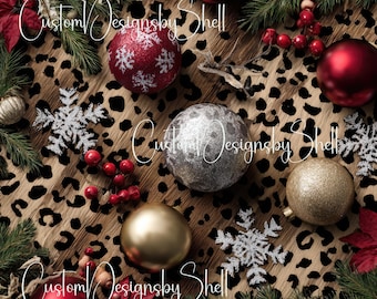 12x12 printed vinyl Christmas Vintage Cheetah Ornaments Snowflakes