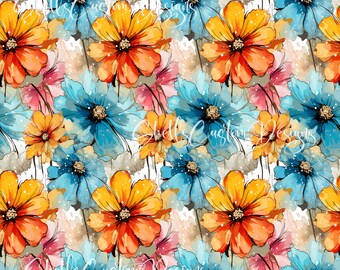 12x12 Printed Vinyl Floral Flowers Country Blooms red blue yellow orange