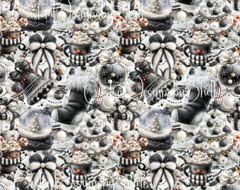 12x12 Black and White Christmas Vinyl, Cute Snowman Printed Vinyl, Whimsical Peppermint Ornament Holiday Adhesive Vinyl