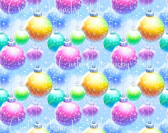 12x12 printed vinyl Christmas rainbow Pastel Ornaments Bulbs Balls Pink Yellow Blue Green Teal