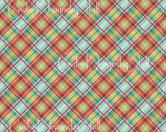 12x12 Printed Vinyl Vintage Retro Christmas Country Plaid Red White Blue