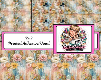12x12 Printed Adhesive Vinyl Country Shabby Chic Boots Horses Cactus Floral