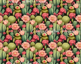 12x12 Printed Vinyl Cactus Pink green Blooms Floral coral