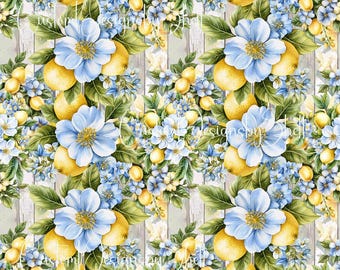 12x12 Printed Vinyl lemons Green Country Teal Blue Shabby Chic