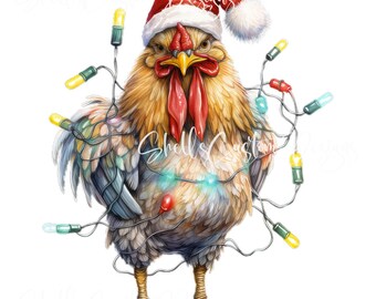 Funny Chicken Christmas lights Santa Hat Printed Decal
