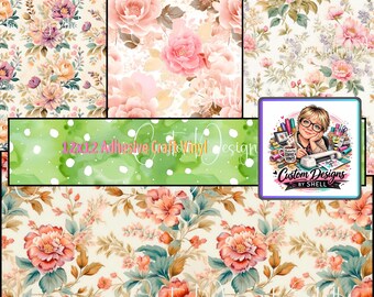 12x12 Printed Adhesive Vinyl Bright flowers floral petals Pink Peach Roses Spring Wedding Love Blooms Pastel