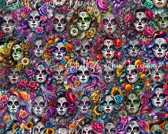 12x12 Printed Vinyl Sugar skull Sugarskull Floral Painted