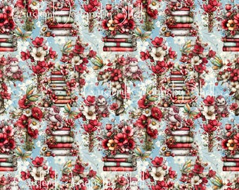 12x12 Printed Vinyl Spring Easter Cross Floral Butterfly Bird Red Cream blue