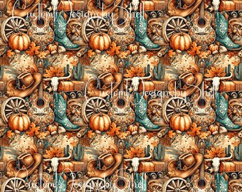 12x12 Printed Vinyl Floral Flowers Summer Fall Sunflowers Plaid Country Hats Western Boots Pumpkin
