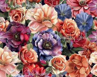 12 x 12 printed Pattern Red Pink Coral Purple Fall Roses
