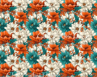 12 x 12 printed Pattern Vinyl Teal Orange Cream Floral flowers