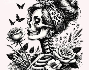 Printed decal Vinyl Cute Spooky Skull Skeleton Sugar Butterflies Heart Roses Floral sticker