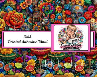 12x12 Printed Vinyl Cinco De Mayo Fiesta Party Celebration Margarita Sugar Skull Donkey
