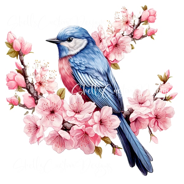 Mountain Blue Bird Cherry Blossoms Vinyl Printed Decal