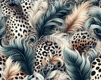12x12 printed vinyl Feathers Cheetah Print Blue Gold