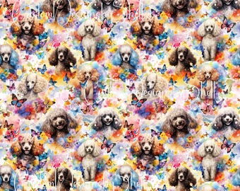 12 x 12 Printed Adhesive Vinyl Poodle Party Rainbow Butterflies