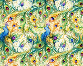 12x12 Printed Adhesive Vinyl Oriental Peacock Birds Blue Teal Green Yellow