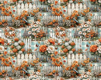 12x12 Pattern Printed Adhesive Vinyl Spring Summer Picket Fences Daisy Poppy Marigolds