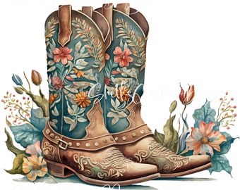 Printed decal Vinyl Country Floral Cowboy Cowgirl Boots